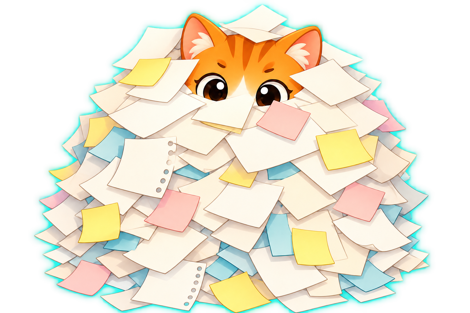Cat buried in papers